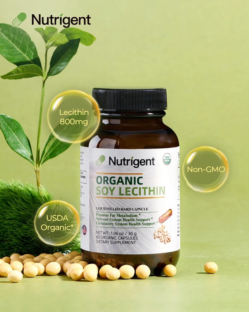 USDA Organic Soy Lecithin Supplement 800 mg, High Absorption Liquid Organic Capsules, Choline Lecithin Supplement for Brain & Liver Health Support, Non-GMO, Gluten Free, 60 Count 3