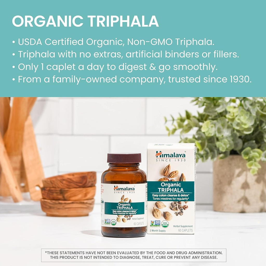 Himalaya Organic Triphala, 90 Day Supply - Digestive Health Supplement for Colon Cleanse & Occasional Bloating and Constipation Relief - USDA Organic, Vegan, Non-GMO, Gluten Free, 688 mg, 90 Caplets 4