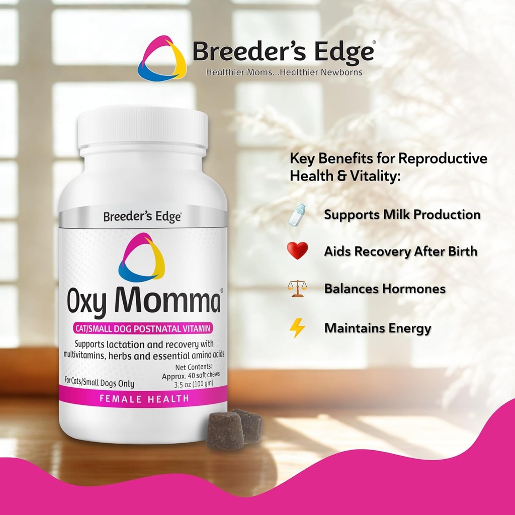 Breeder's Edge Oxy Momma Soft Chews, Postnatal Vitamin Supplement for Lactating Dogs and Cats, Supports Recovery, Hormones, and Next Pregnancy - for Small Dogs & Cats, 40ct Soft Chews 4