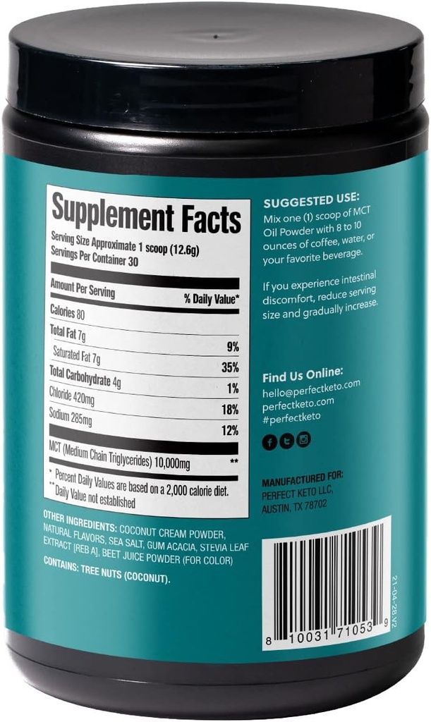 Perfect Keto MCT Oil Powder, Medium Chain Triglycerides, Ketogenic Non-Dairy Coffee Creamer and Bulk Supplement, 30 Servings (Strawberry) 3
