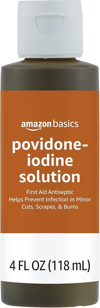 Basics First Aid Antiseptic, 10% Povidone Iodine Solution , Unflavored, 4 Fluid Ounces, 1-Pack (Previously Solimo) 2