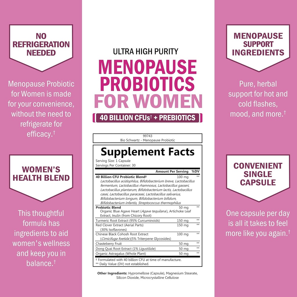 BioSchwartz Probiotic Menopause Supplement for Women (1 Month Supply) Plus Prebiotics and Probiotics with Digestive Enzymes for Women (1 Month Supply) 4