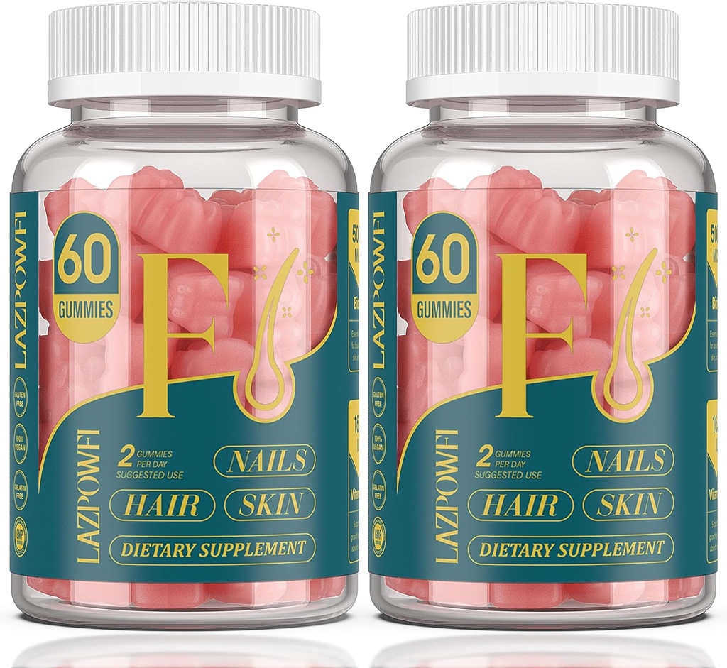 Biotin Gummies -Hair Skin and Nails Vitamins for Men & Women, Vegan Vitamin B7, Supports Hair Growth and Stronger Nails,60 Day Supply-Raspberry-2 Pack 2