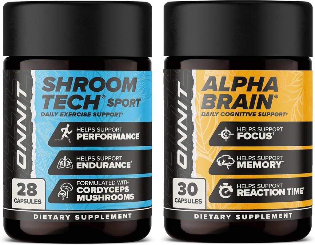 ONNIT Premium Alpha Brain Bundle - Nootropic Brain Supplement (30 Count) for Focus, Concentration & Memory + Shroom Tech Sport for Exercise, Energy & Cardiovascular Performance (28 Count) 2