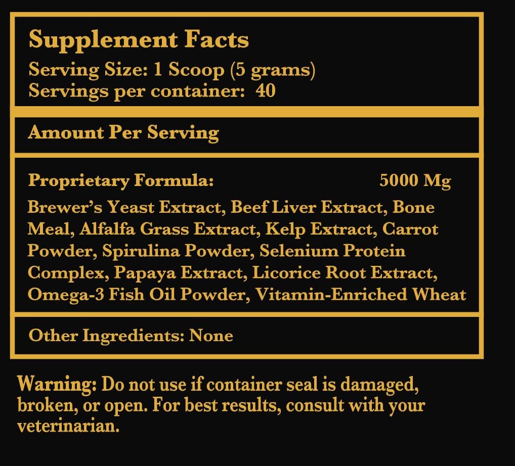 Holistic Multivitamin Supplement for Dogs and Cats - Complete 12-in-1 Plant-Based Vitamins & Minerals for Skin, Coat, Digestion, Bones, and Immunity - Omega-3 Fish Oil, Vitamin Mineral Complex - 200G 6