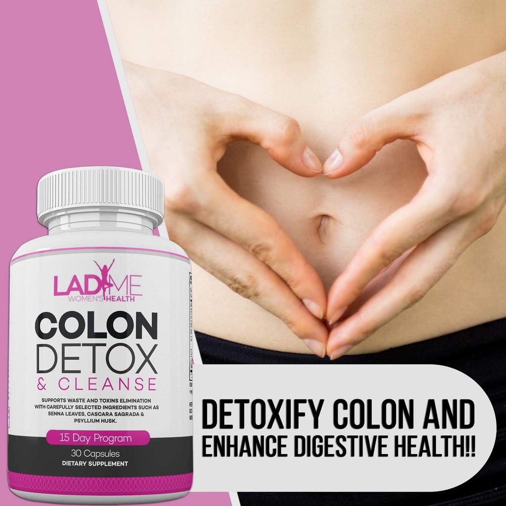 Pure Colon Cleanse & Detox 15 Day Program - Herbal Laxative Constipation Relief with Psyllium Husk, Cascara Sagrada & Senna Leaves - Special Women Intestinal Cleanser by Ladyme - 30 Capsules 4