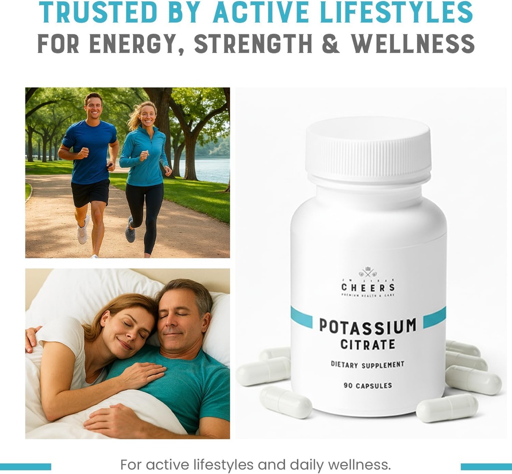 Cheers Potassium Citrate Supplement | 316mg Per Capsule | 20% Daily Value | Supports Muscle, Nerve & Heart Function | High Absorption Electrolyte for Potassium Deficiency | 90 Vegan Capsules 6