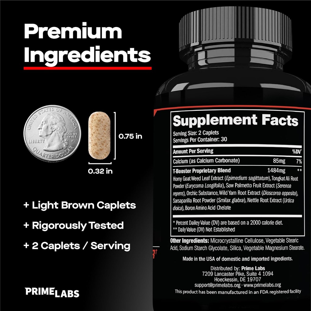 Prime Labs Testosterone Supplement for Men (2-Pack) - Stamina, Endurance, Energy, & Strength - Men's Testosterone Booster & Workout Supplement - 120 Caplets 4