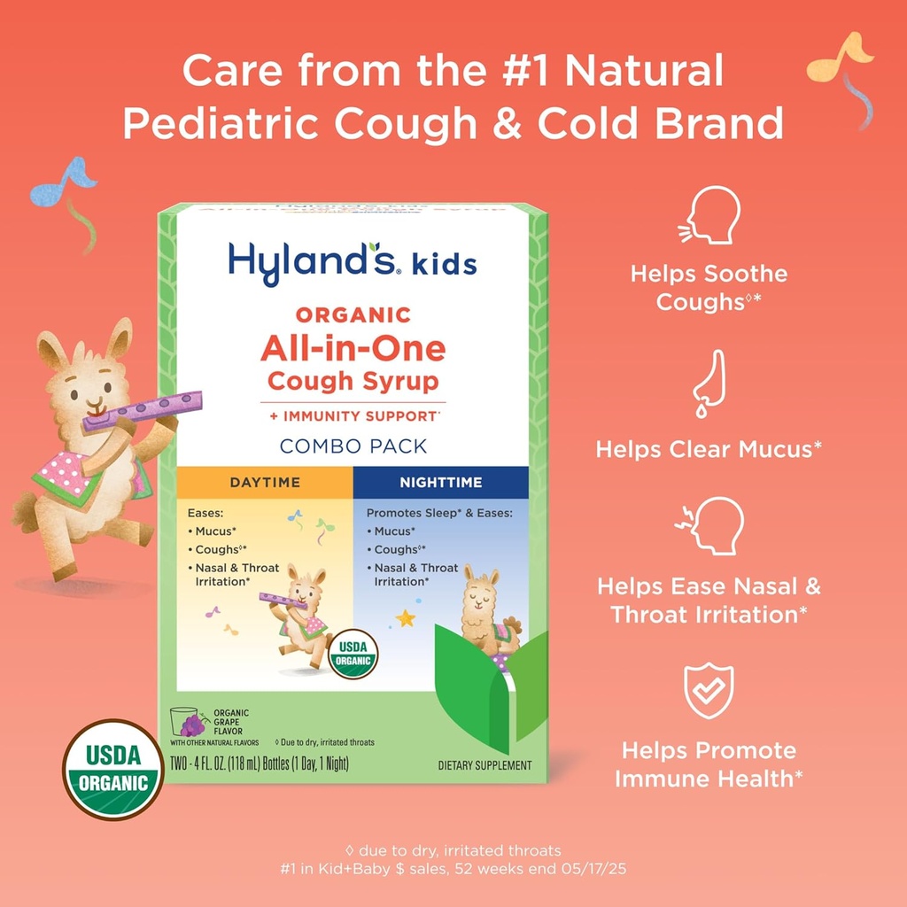Hyland's Kids Organic All-in-One Grape Cough Syrup Day & Night, Two 4 Ounce Bottles 4
