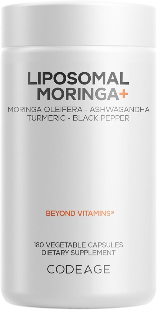 Codeage Liposomal Moringa+ Supplement, 400mg Moringa 50:1 Extract - 20,000mg Moringa Oleifera Leaf Equivalent - Turmeric, Ashwagandha, Black Pepper, 3-Month Supply, Vegan Moringa Powder - 180 Capsules 2
