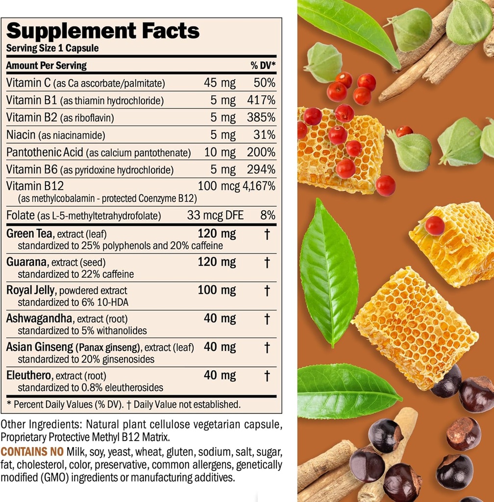 ANDREW LESSMAN Urgent Energy 30 Capsules - Provides a Safe, Healthy Means of Enhancing Energy Levels and Feelings of Well-Being, Green Tea, Guarana, Ginseng, Royal Jelly, Ashwagandha, B-Complex 3