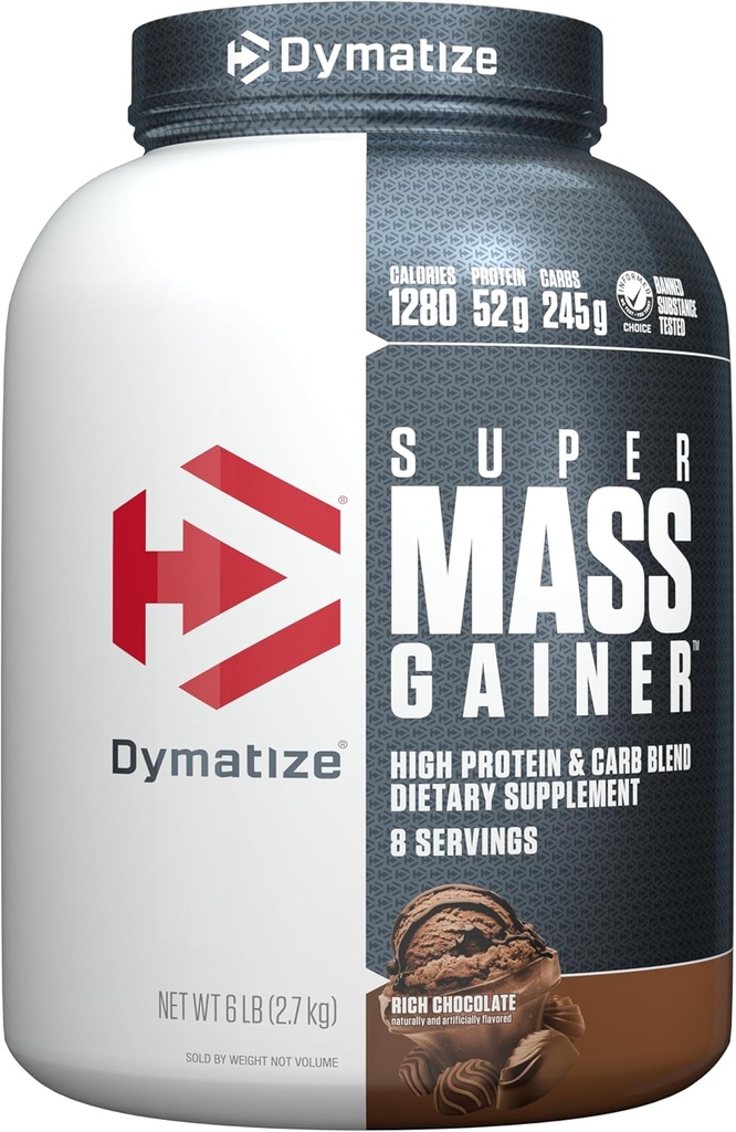 Dymatize Super Mass Gainer Protein Powder, Rich Chocolate, 52g Protein, 1g Creatine, 1280 Calories, 10.7g BCAAs, 245g Carbs, Contains Whey Protein Powder, Isolate, and Casein (8 Servings) 2