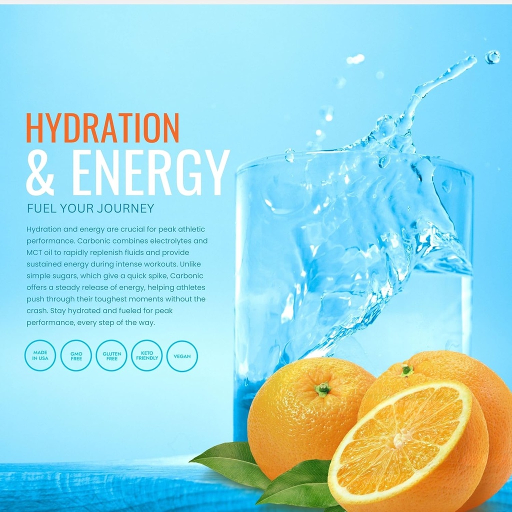 Carbonic Orange Zest Hydration & MCT Oil Powder Nutrition - First-Ever Advanced Electrolyte & MCT Formula, Enhances Hydration, Sustained Energy, & Recovery - 50 Servings 6