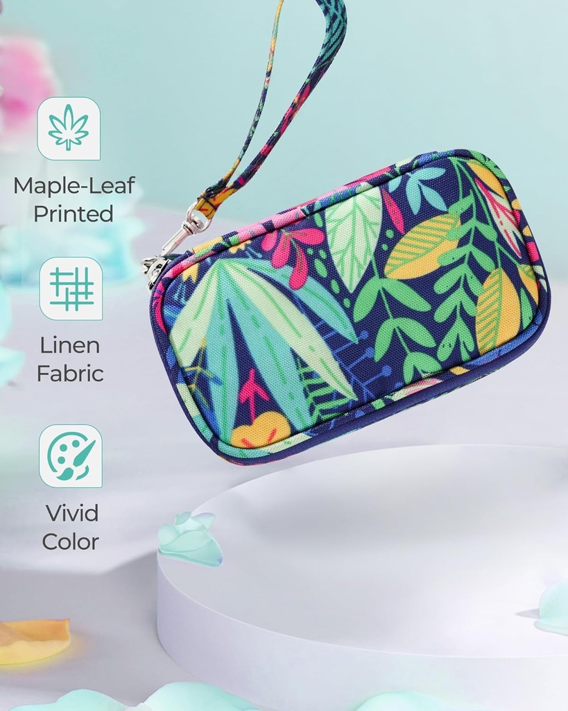 Weekly Pill Organizer 7 Day 2 Times a Day with Maple-Leaf Printed Bag, AMOOS AM PM Pill Holder with Lightproof Canvas Bag, BPA-Free Large Pill Box Case for Vitamin, Supplement, Medication, Fish Oil 3