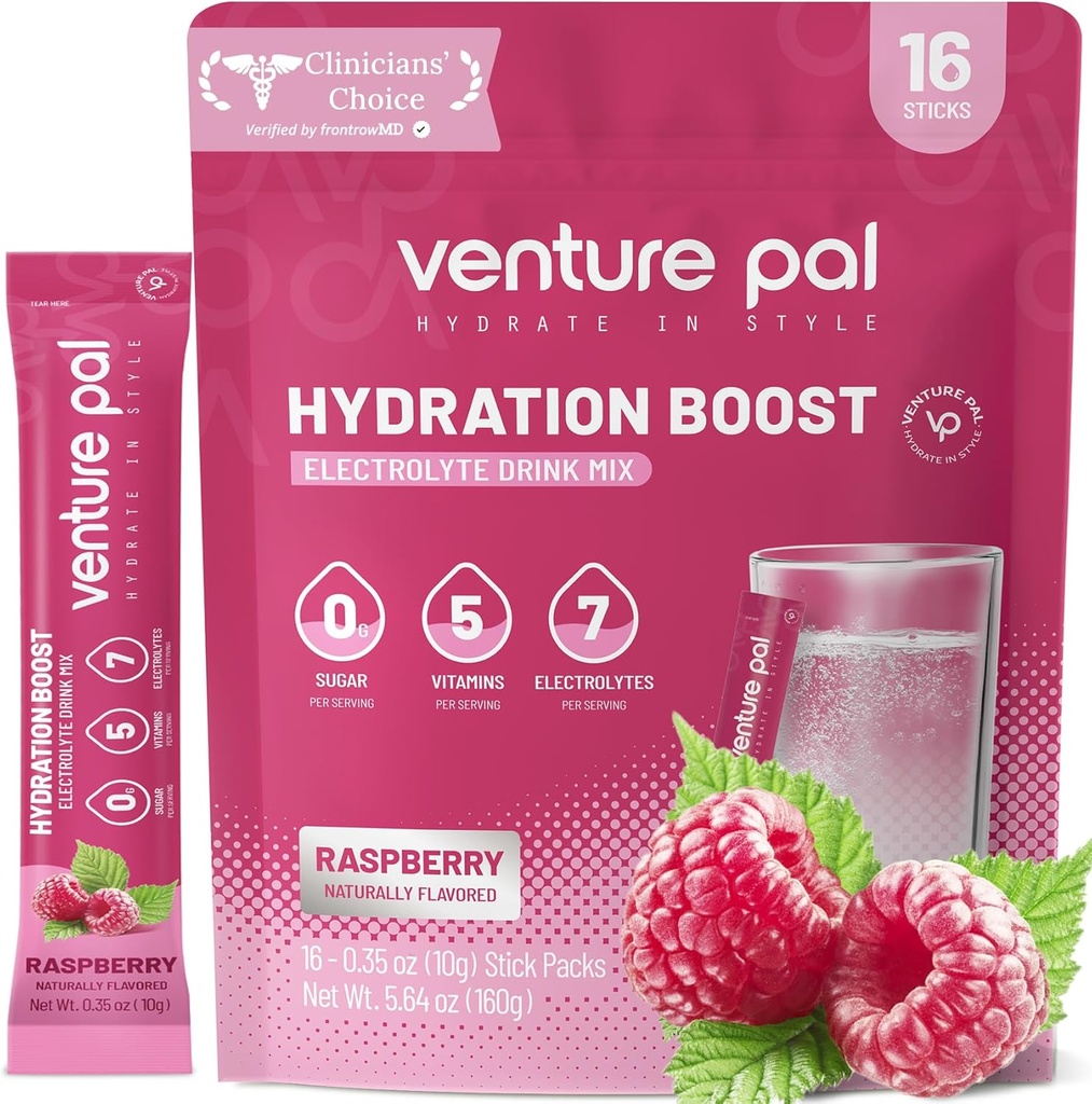 Venture Pal Sugar Free Electrolyte Powder Packets - Liquid Daily IV Drink Mix for Rapid Hydration & Party Recovery | 5 Vitamins & 7 Electrolytes| Keto Friendly | Non-GMO | Certified Vegan | 16 Sticks 2