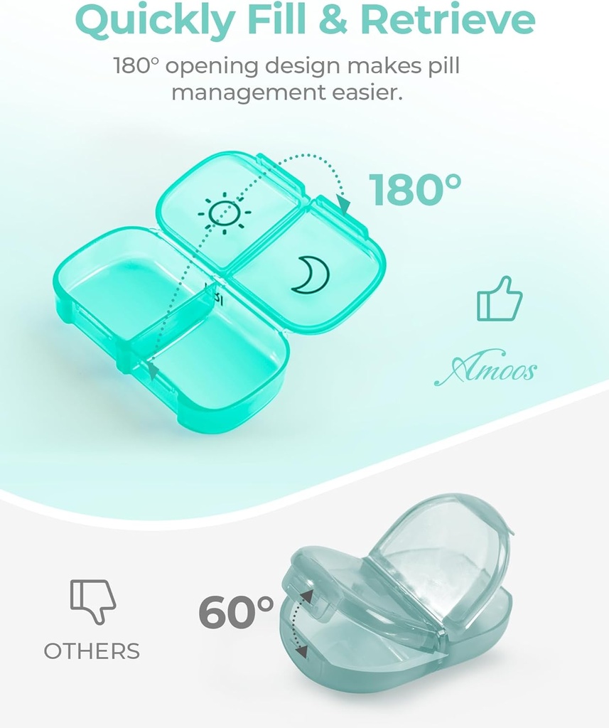 Weekly Pill Organizer 7 Day 2 Times a Day with Maple-Leaf Printed Bag, AMOOS AM PM Pill Holder with Lightproof Canvas Bag, BPA-Free Large Pill Box Case for Vitamin, Supplement, Medication, Fish Oil 4