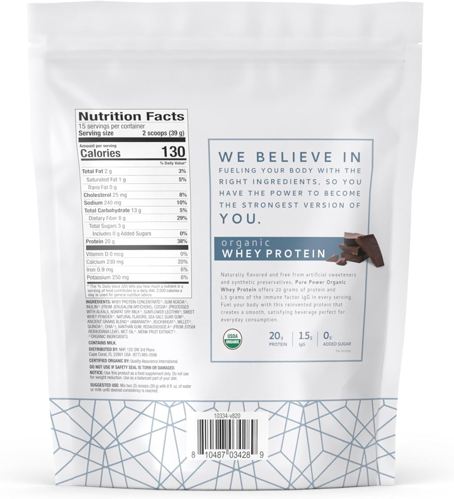 Dr. Mercola Pure Power Organic Whey Protein - 20 g Protein - Supports Muscle Growth & Energy - Grass-Fed Whey Concentrate - 15 Servings (20.60 oz) - Chocolate 3