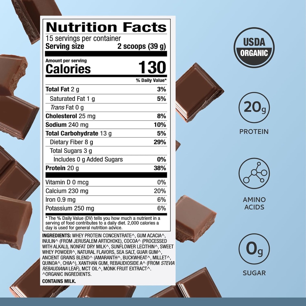 Dr. Mercola Pure Power Organic Whey Protein - 20 g Protein - Supports Muscle Growth & Energy - Grass-Fed Whey Concentrate - 15 Servings (20.60 oz) - Chocolate 4