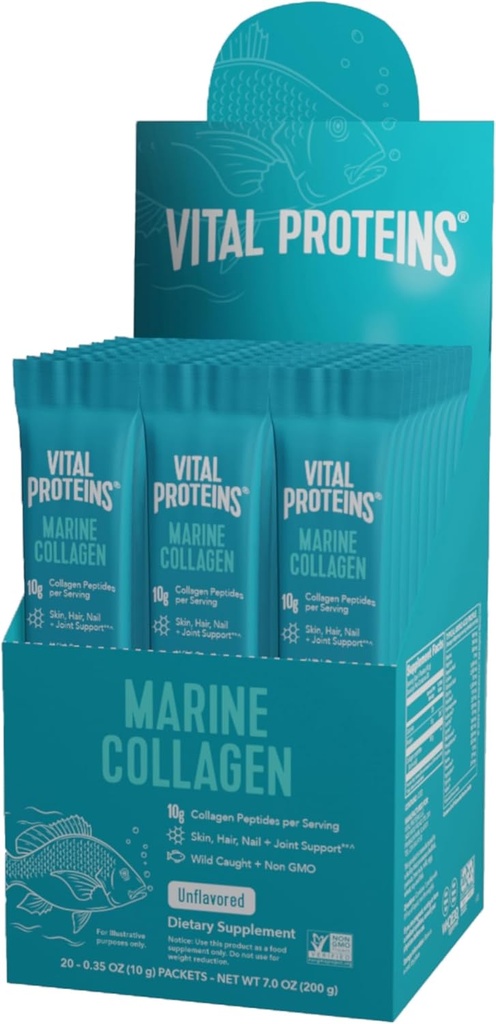 Vital Proteins Marine Collagen, Wild-Caught, Non-GMO Project Verified, Unflavored Stick Packs (10g) (Box of 20) 2