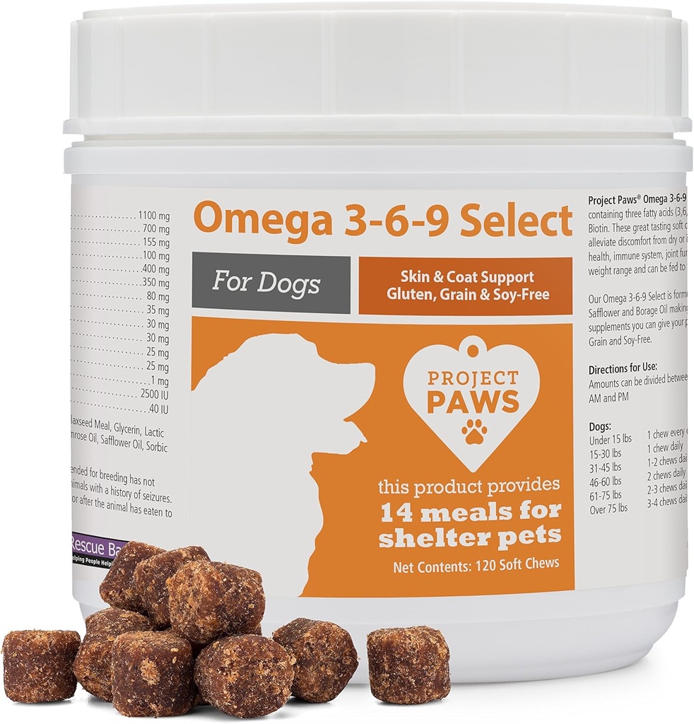 Project Paws Omega 3-6-9 Select Fish Oil for Dogs - Krill Oil Skin and Coat Supplement - 120 Count 2