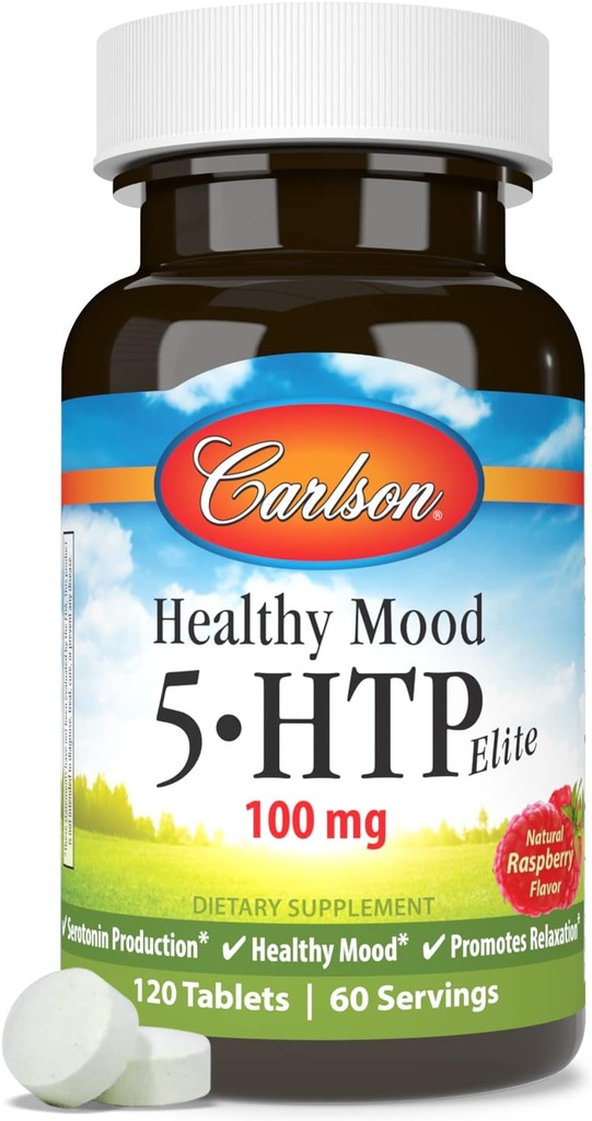 Carlson - Healthy Mood 5-HTP Elite, 100 mg, Serotonin Production, Healthy Mood & Promotes Relaxation, Natural Raspberry Flavor, 120 Tablets 6