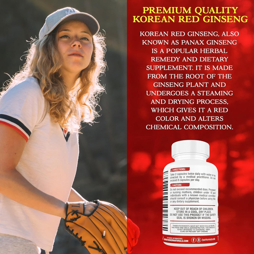 Parker Naturals Korean Red Ginseng Extract, 1300mg Extract with Ginger Root and Black Pepper, 20% Ginsenosides Red Panax Ginseng Supplement, 120 Caps 3