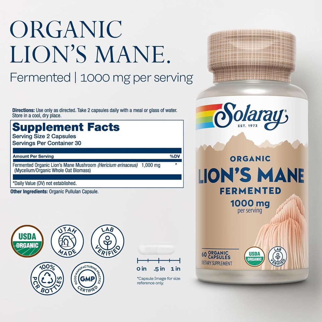 SOLARAY Mushroom Complete and Lions Mane Mushrooms Bundle - 8 Mushroom Supplement Plus Organic Lion’s Mane - Fermented for Enhanced Absorption and Whole Body Wellness, 60-Day Guarantee, 60 VegCaps Ea. 4