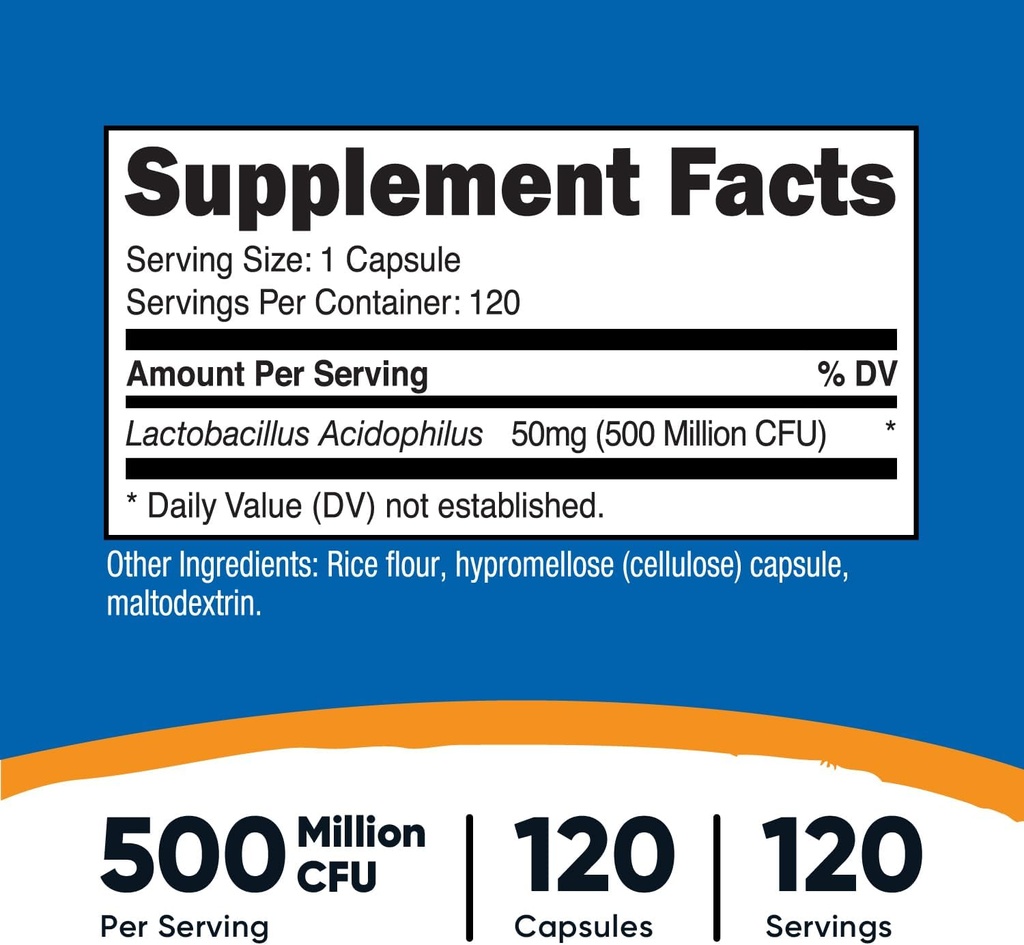 Nutricost Lactobacillus Acidophilus 500 Million CFU Per Serving (120 Capsules) 3