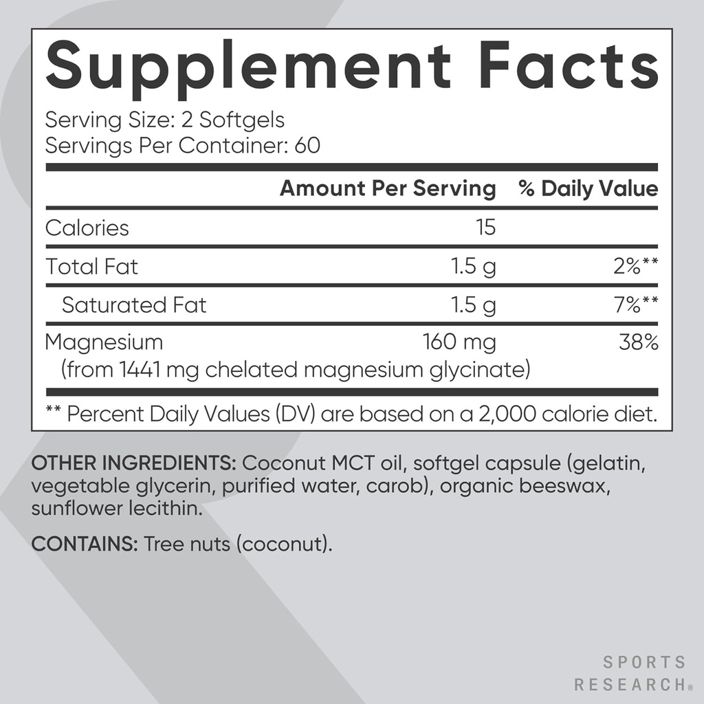 Sports Research® Magnesium Glycinate - Suports Restful Sleep & Enzymatic Processes - 160 mg Chelated Magnesium - Liquid Softgel - 120 Count 6