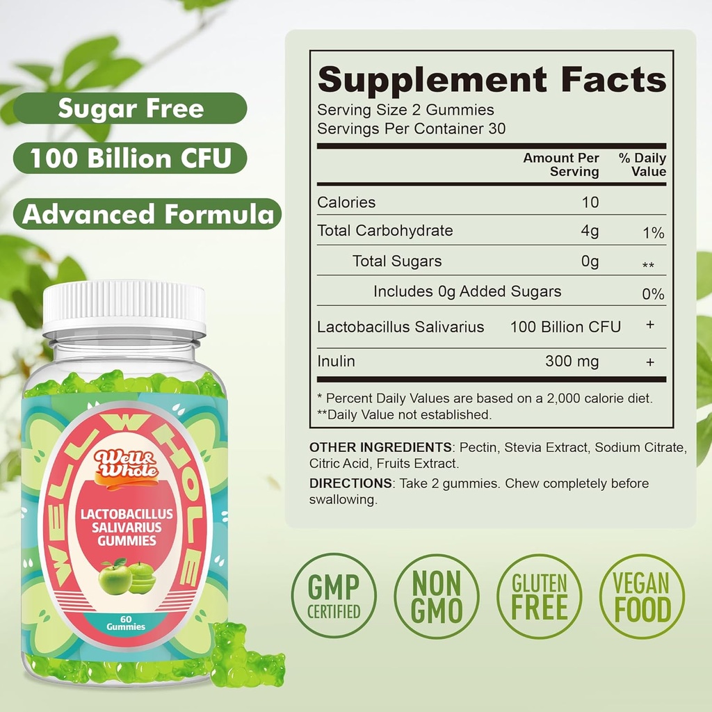 Lactobacillus Salivarius Gummies 100 Billion CFU - Support Digestive Health, Immune* Function, and Oral Wellness - Non GMO, Vegan, 60 Counts 3