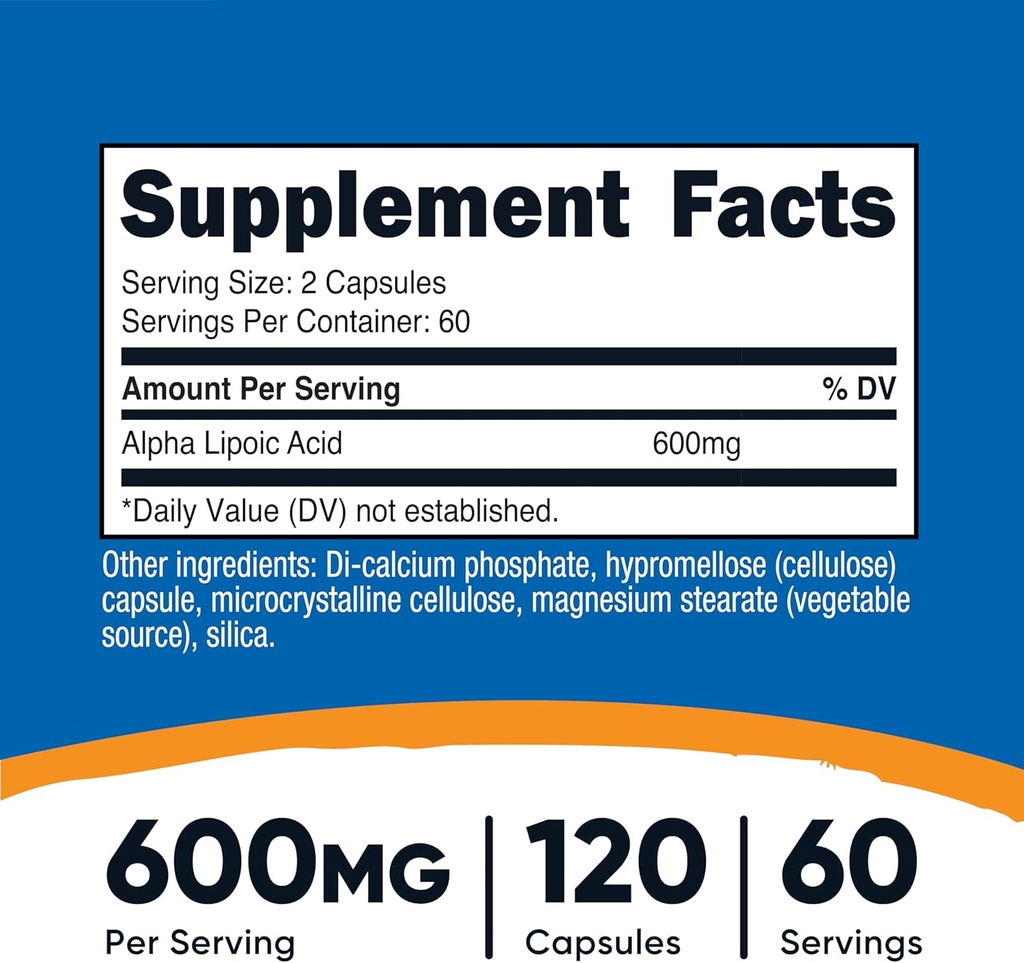 Nutricost Alpha Lipoic Acid 600mg Per Serving 120 Capsules, 60 Servings - Plant Based Caps, Non-GMO 3
