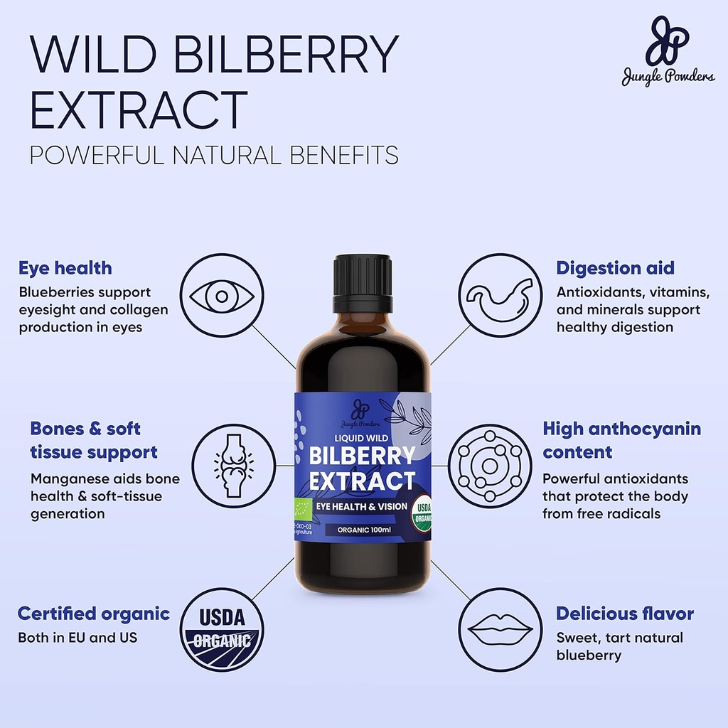 Jungle Powders Wild Bilberry Extract Organic Blueberry Powder USDA Organic Raspberry Powder Bundle Blueberries Raspberries Powdered Whole Berry for Baking Bilberry Supplement for Eyes 3