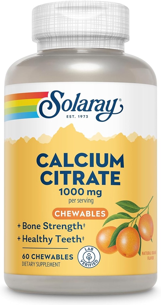 Solaray Calcium Citrate 1000 mg, Natural Orange Flavor Chelated Calcium Supplement for Bone Strength, Teeth, Nerve, Muscle, and Heart Function Support, 60-Day Guarantee, 15 Servings, 60 Chewables 2