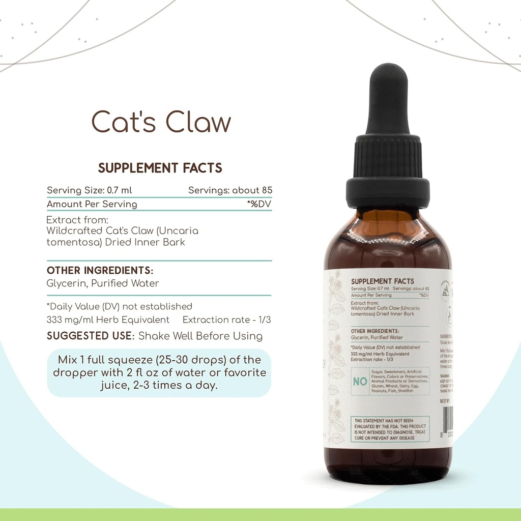 Cat's Claw B60 Alcohol-Free Herbal Extract Tincture, Super-Concentrated Cat's Claw (Uncaria Tomentosa) (2 fl oz) 4