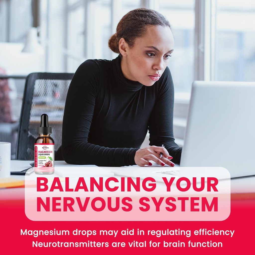 Magnesium Glycinate Liquid Drops, 1000mg Magnesium Glycinate, Citrate & Taurate with Fiber, Beetroot, Vitamin B & C for Sleep, Calm, Muscle, Energy & Relaxation, 2 Fl Oz, Sugar-Free Cherry Flavor 5