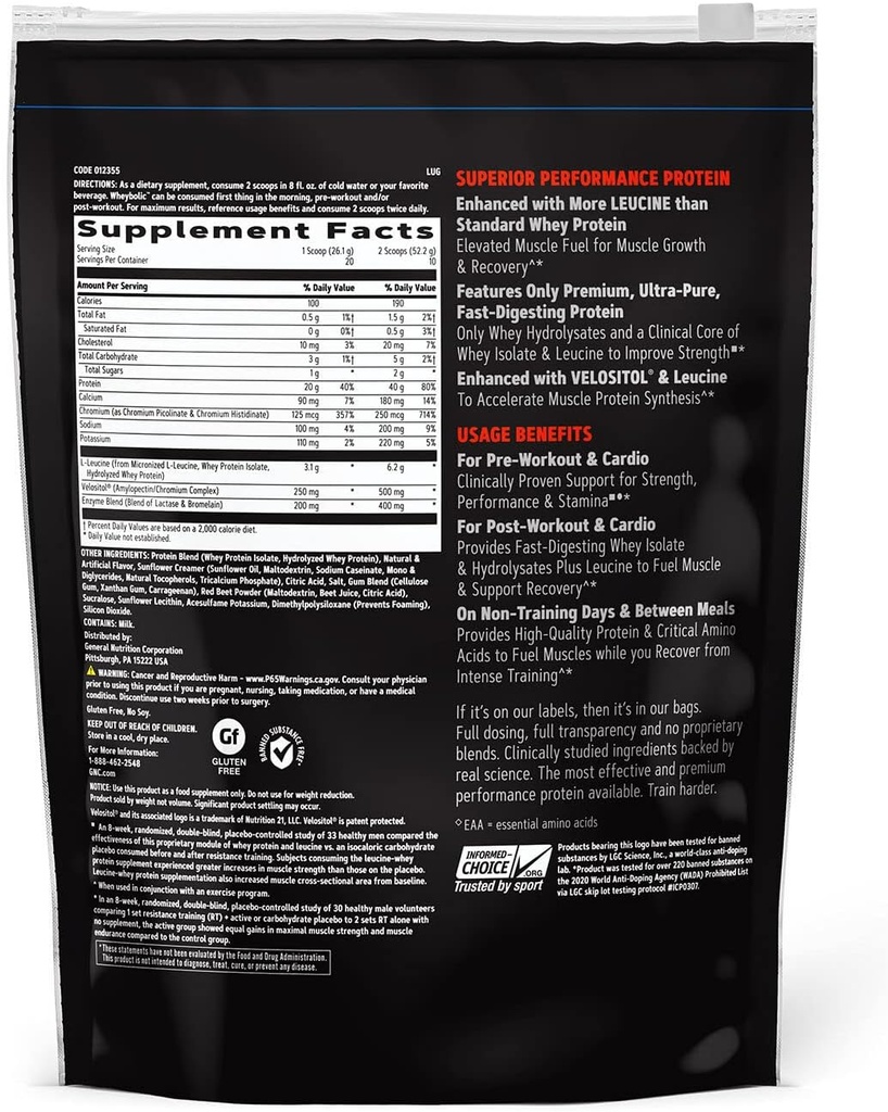 GNC AMP Wheybolic Clinically Proven Protein Powder, 40g Whey Protein, BCAA, Leucine, Increases Muscle Strength, Muscle Building, 3rd Party Tested, Gluten Free, Strawberries and Cream, 10 Servings 3