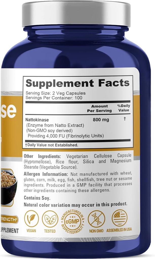 NusaPure Nattokinase 4000 FU 800mg, 200 Veggie Capsules (Vegan, Non-GMO) 3