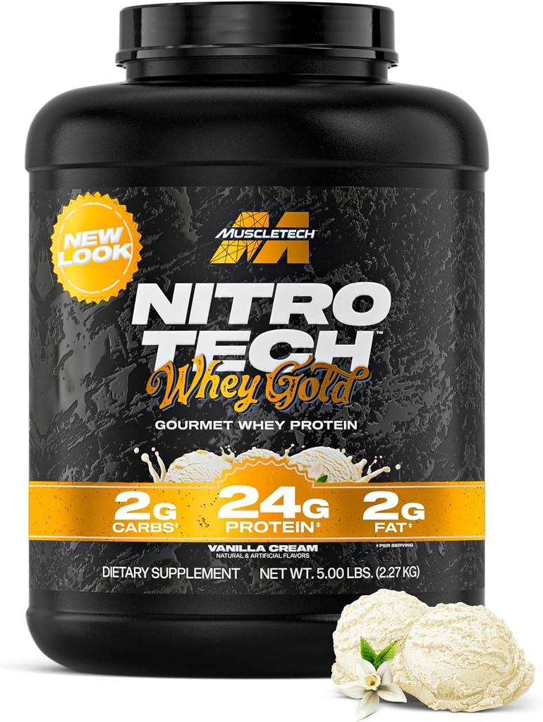 MuscleTech Whey Protein Powder (Vanilla Cream, 5LB) - Nitro-Tech Whey Protein Isolate Smoothie Mix for Lean Muscle & Recovery - 24g of Whey Gold for Women & Men - Packaging May Vary 2
