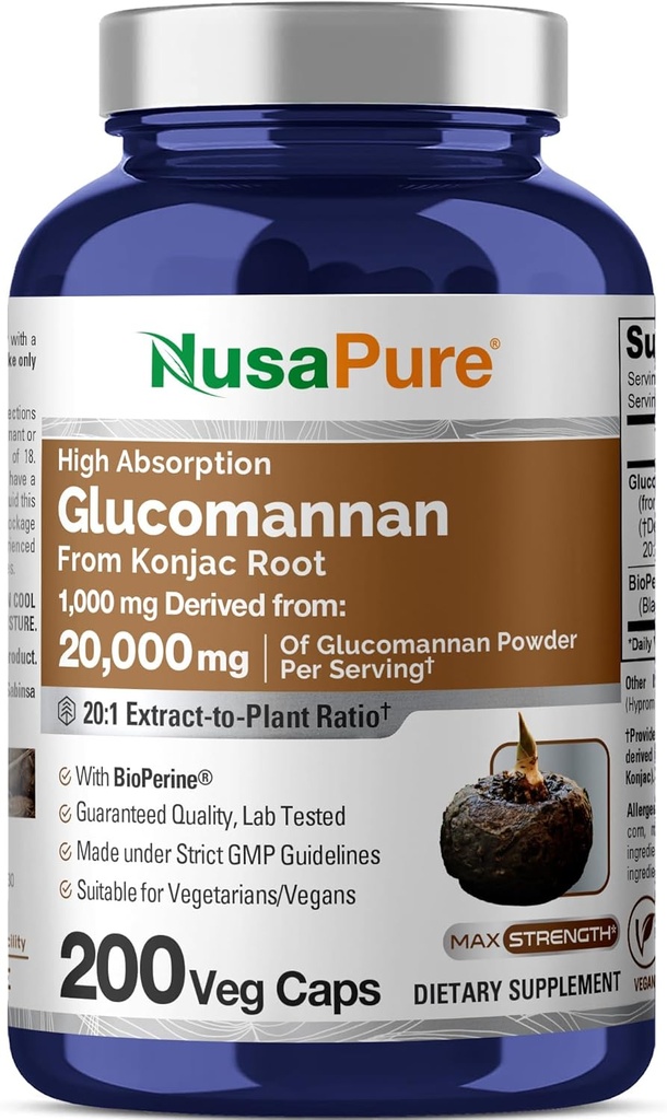 NusaPure Glucomannan 20,000 mg per Serving 200 VCaps (20:1 Extract, BioPerine Non-GMO, Vegan) Konjac Root 2