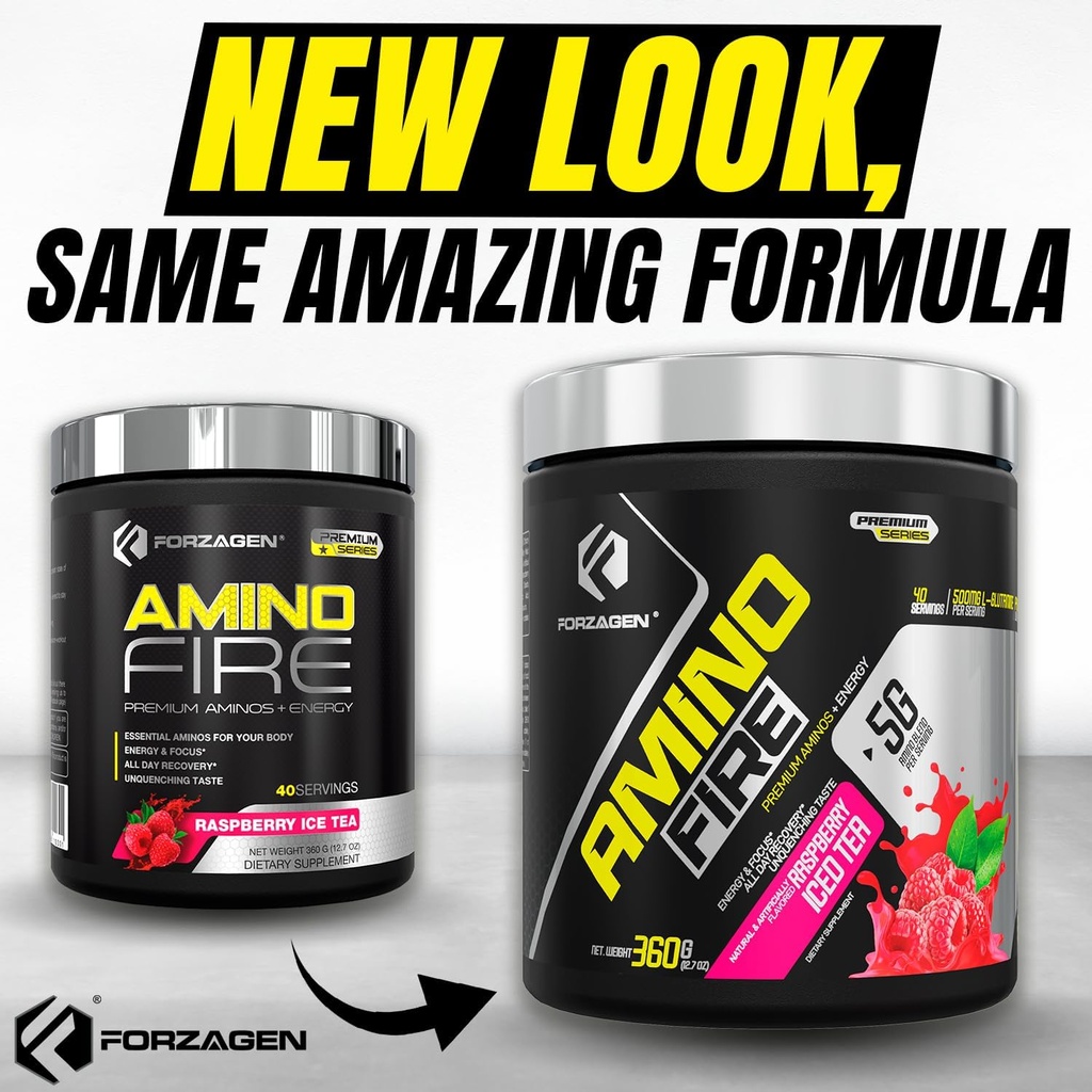 Forzagen Amino Fire | Essential Amino Energy Powder for Pre-Workout | BCAA Energy Boost & Muscle Recovery Drink Mix, Enhance Focus & Concentration, Dietary Supplement | Raspberry Ice Tea, 40 Servings 6