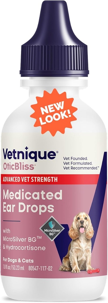 Vetnique Oticbliss Cat & Dog Ear Infection Treatment Drops - with 1% Hydrocortisone & MicroSilver BG for Dog Ear Infections - Vet Recommended Cat & Dog Ear Cleaner for Itchy Ear Relief 2