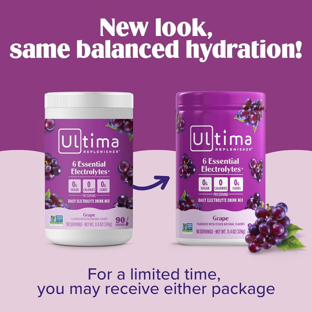 Ultima Replenisher Electrolyte Powder Drink Mix Bundle – Sugar Free – Lemonade and Grape, 90 Servings – Hydration Powder - 6 Key Electrolytes and Trace Minerals – Keto Friendly, Non-GMO 6