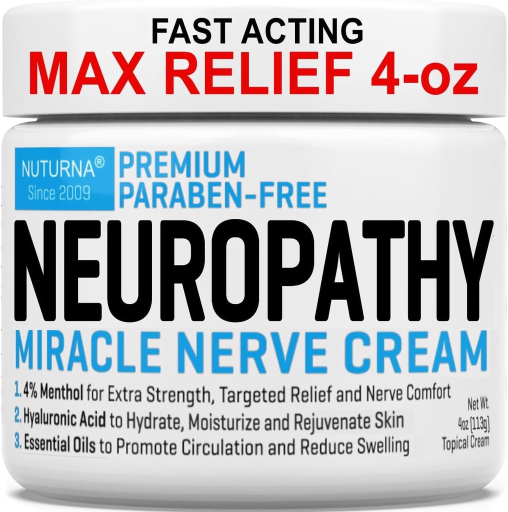 Neuropathy Nerve Relief Cream - Premium Nerve Cream 3X Action for Targeted Relief and Soothing Nerve Comfort - Maximum Strength with 4% Menthol Arnica MSM for Feet Hands Legs Toes & Back - Large 4 Oz 2