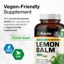 BIO KRAUTER Lemon Balm Capsules 1500 mg - 250 Count - Vegan Melissa Herbal Supplement - Natural Relaxation Support - Lemon Balm Leaf 5