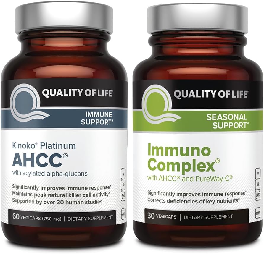 Quality of Life AHCC Kinoko Platinum Mushroom Extract and Immuno Complex Featuring Vitamin C - Ultimate Immune Support Bundle 2