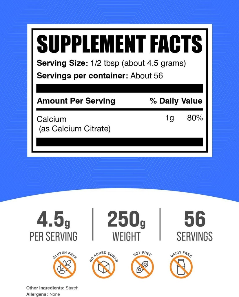 BulkSupplements.com Calcium Citrate Powder - Calcium Citrate Supplement, Calcium Citrate 1000mg - High Absorption, for Bone Health, 4760mg (1000mg Calcium) per Serving, 5kg (11 lbs) 3