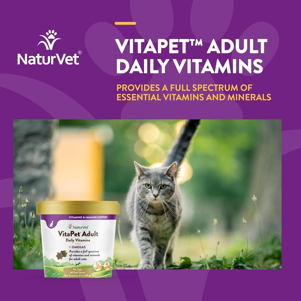 NaturVet VitaPet Adult Daily Vitamins Plus Omegas for Cats, 60 ct Soft Chews, Made in The USA with Globally Source Ingredients 5