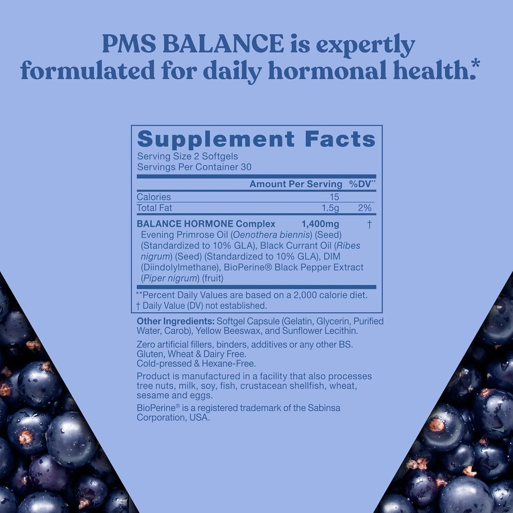 Balance PMS Vitamins for Women - Hormone Balance for Women, Menstrual Support - Primrose Oil, Black Seed Oil & DIM - 60 Liquid Softgels 6