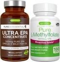 Ultra Pure EPA + Pure Folate 400mcg Bundle, 500 mg Omega-3 EPA Wild Fish Oil + Optimized L-Methylfolate, by Igennus 2