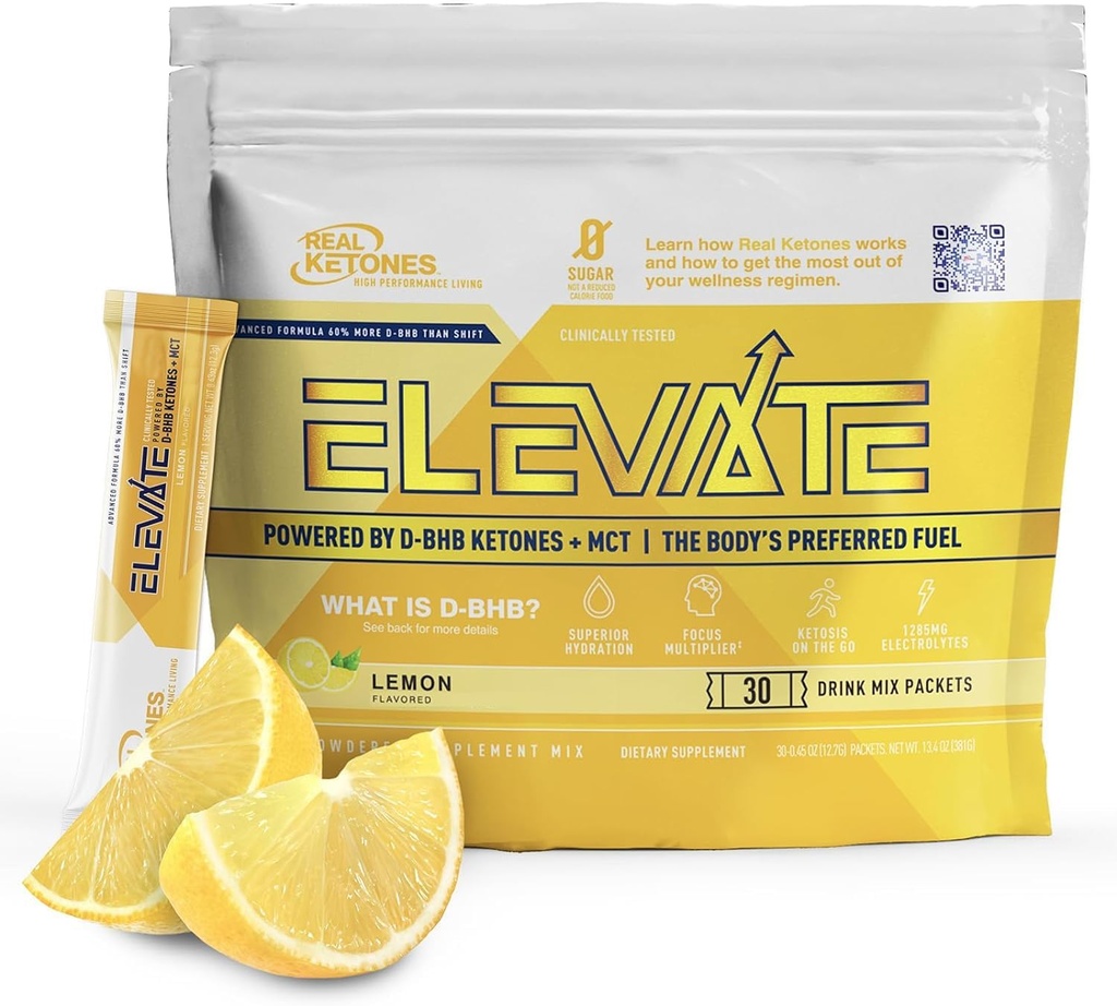 Real Ketones MCT & BHB Exogenous Ketones Drink Mix Packets Elevate Keto Electrolytes Powder Packets No Sugar with 4 Main Electrolytes Plus Hydrating Proprietary Keto BHB - 30 Pack Lemon Twist 2